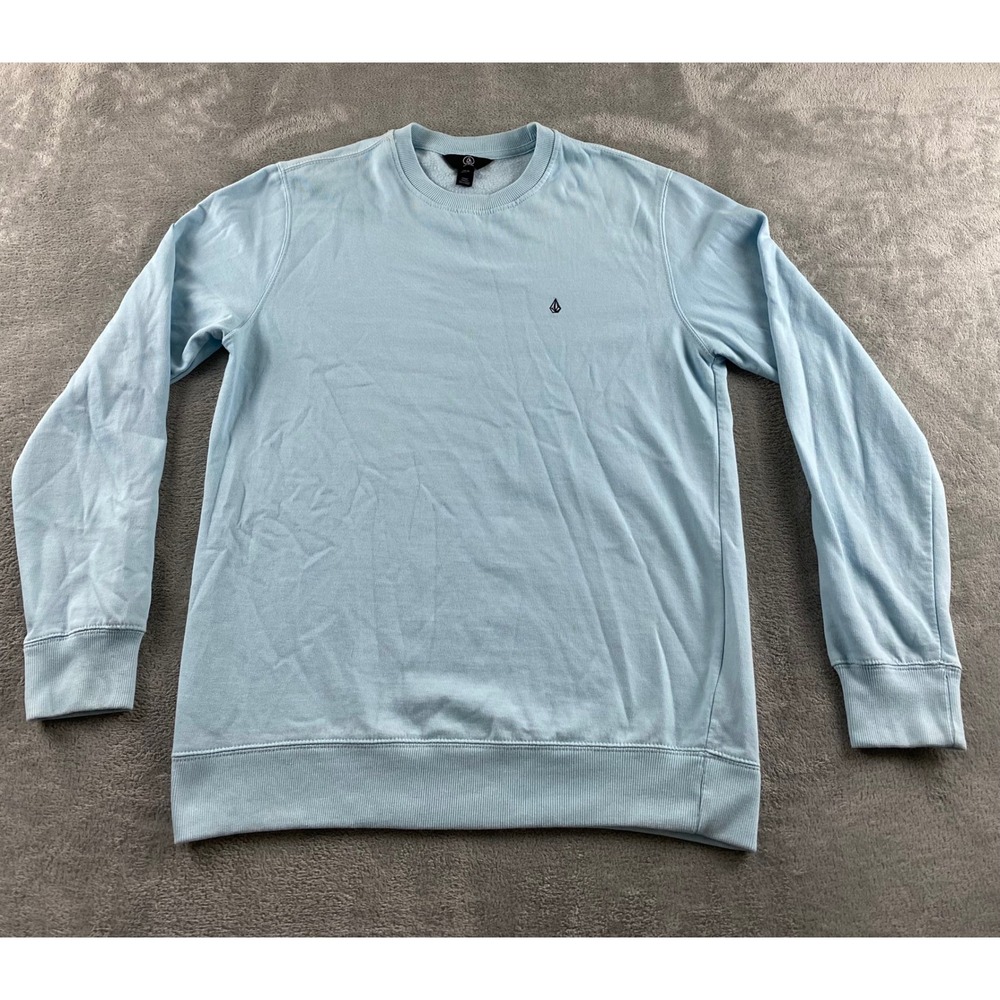Volcom‎ Mens Crewneck Sweatshirt Light Blue Embroidered Stone Logo Size Medium